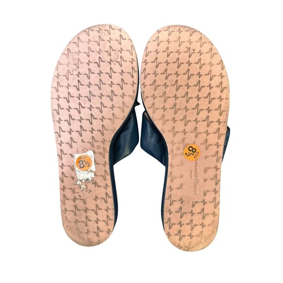 Gianvito Rossi Blue Leather Cross-Strap Sliders Size 8.5 - Picture 9 of 9